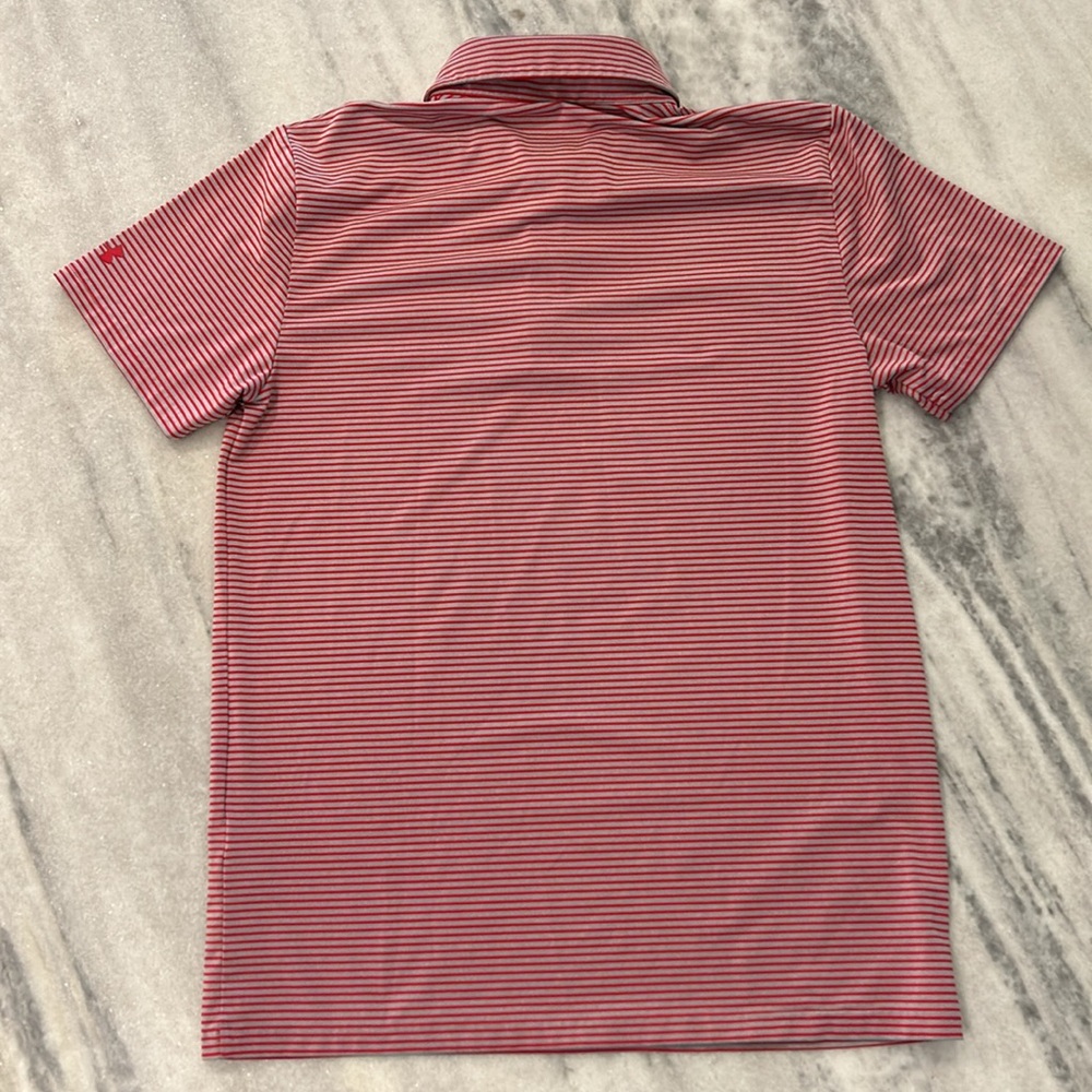 Under Armour Boys Ballantyne Country Club Performance Polo YXL Red Grey Stripe - Picture 2 of 7